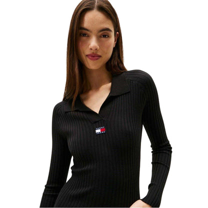 Black - Side - Tommy Jeans Womens-Ladies Badge Ribbed Mini Dress