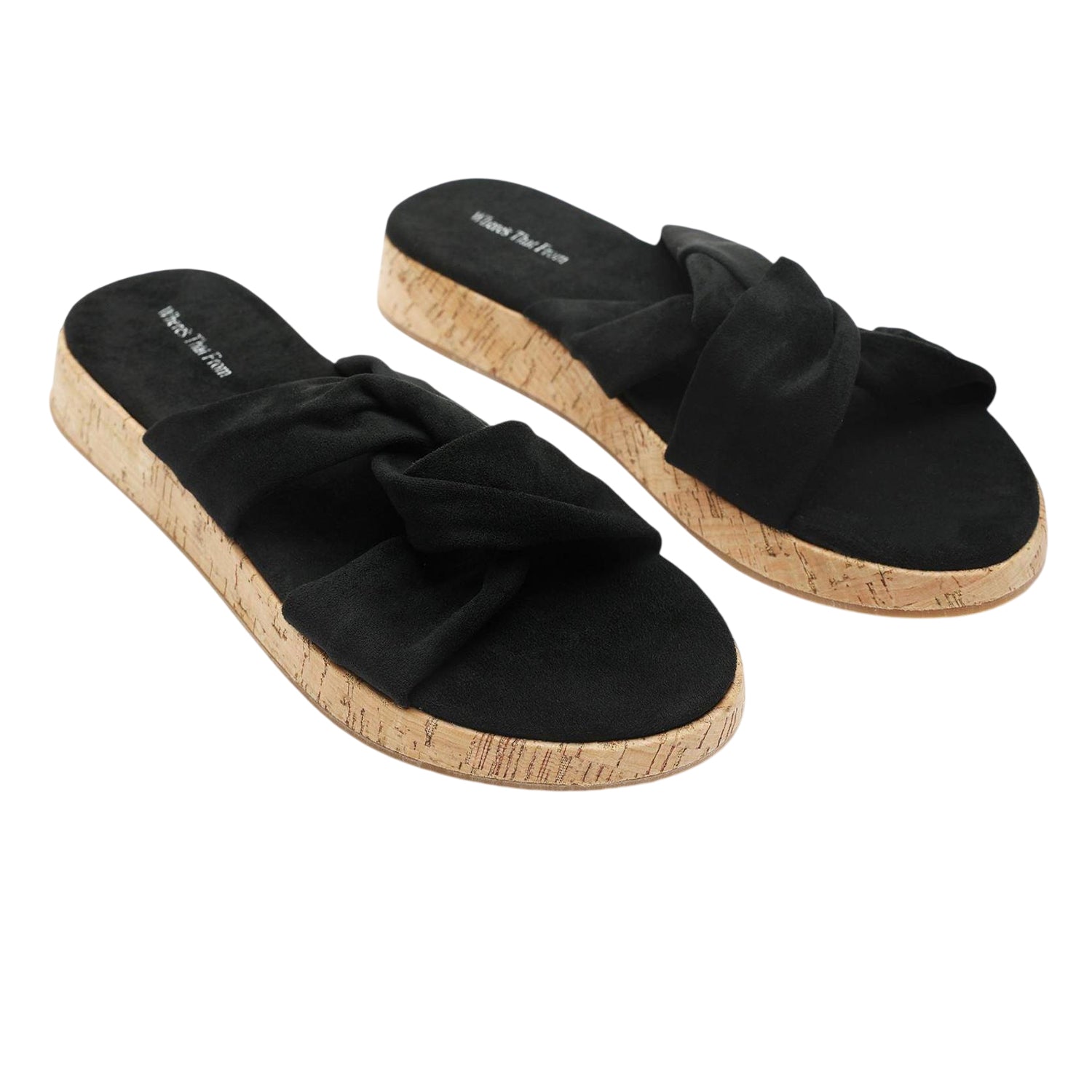 Black - Side - Where´s That From Womens-Ladies Knotted Cork Sandals