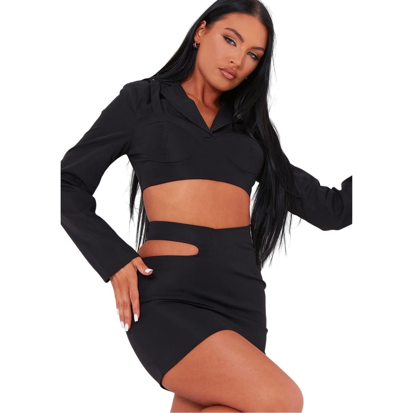 Black - Back - Missy Empire Womens-Ladies Polyester Cropped Blazer