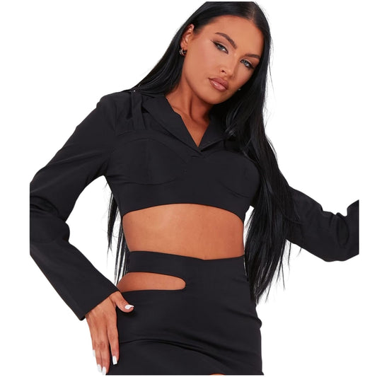 Black - Front - Missy Empire Womens-Ladies Polyester Cropped Blazer