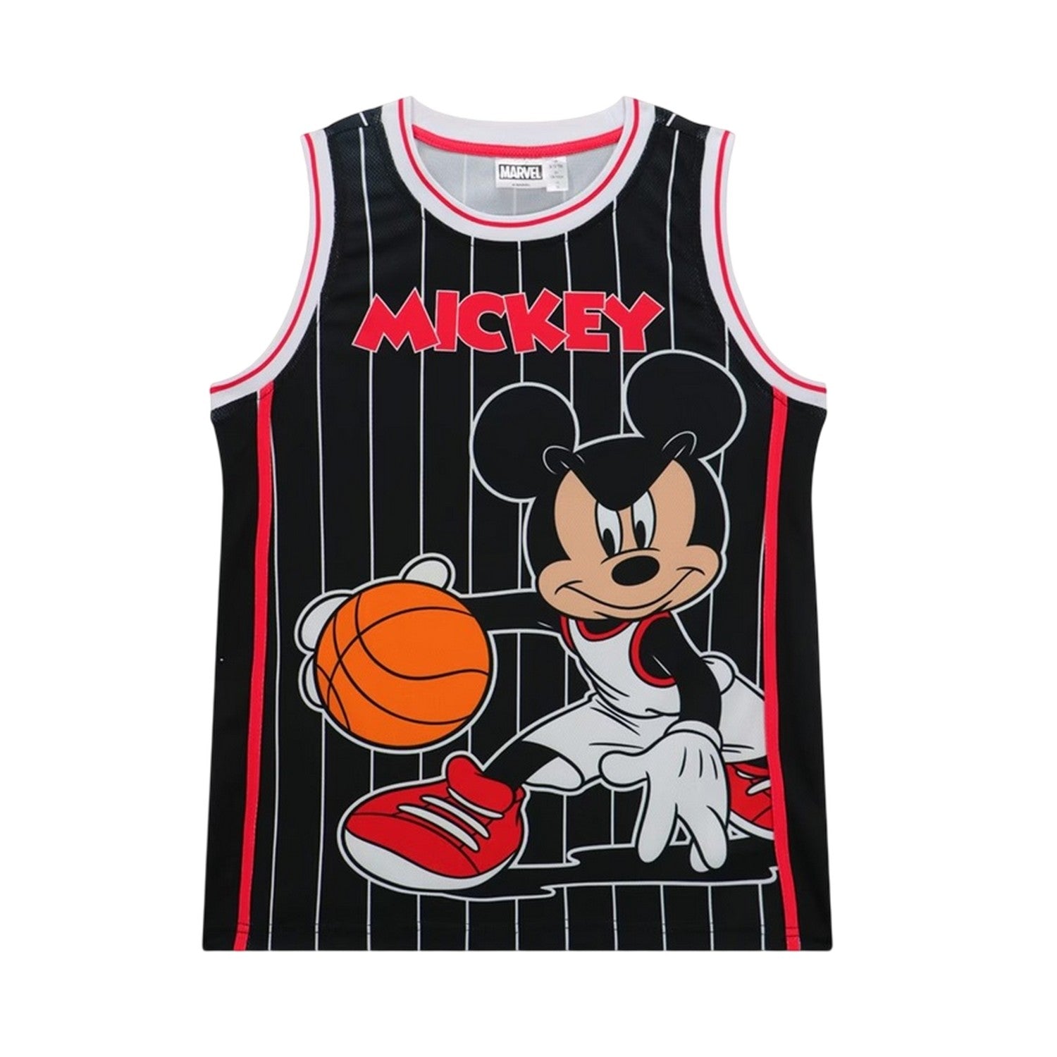 Black - Side - Mickey Mouse Childrens-Kids Basketball Top & Bottom Set