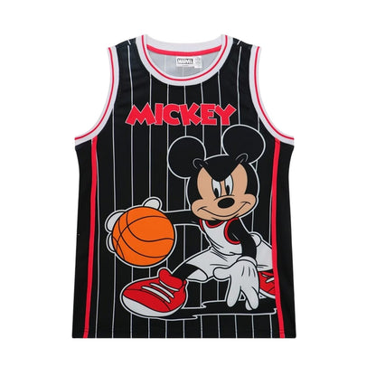 Black - Side - Mickey Mouse Childrens-Kids Basketball Top & Bottom Set