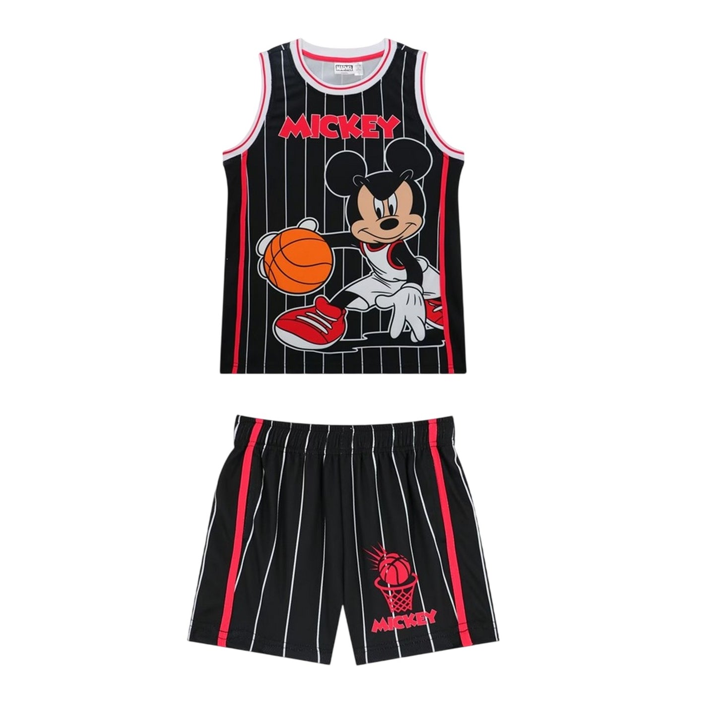 Black - Front - Mickey Mouse Childrens-Kids Basketball Top & Bottom Set