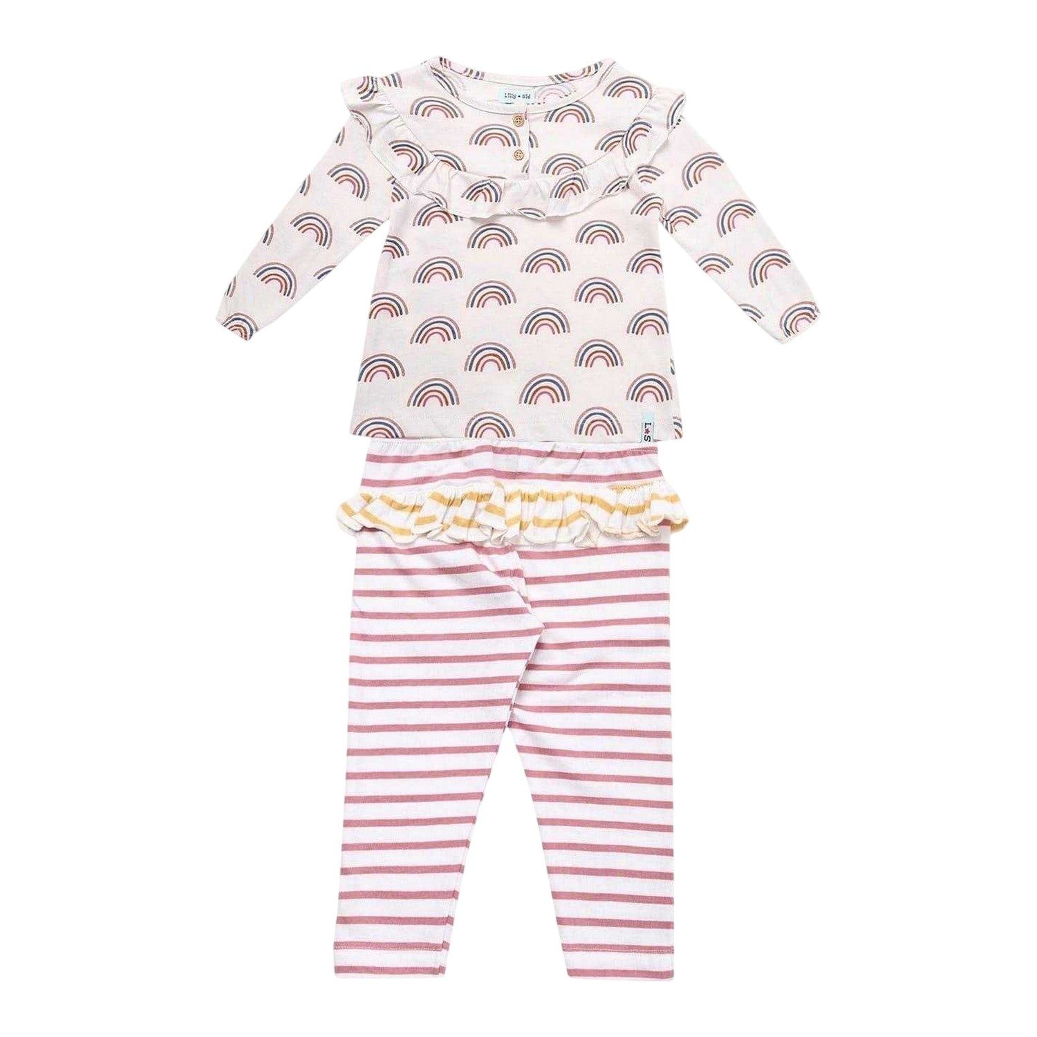 White-Pink - Front - Lilly & Sid Baby Girls Rainbow Ruffles Top And Leggings Set