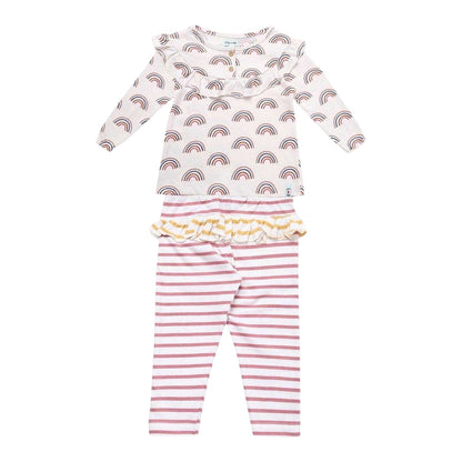White-Pink - Front - Lilly & Sid Baby Girls Rainbow Ruffles Top And Leggings Set