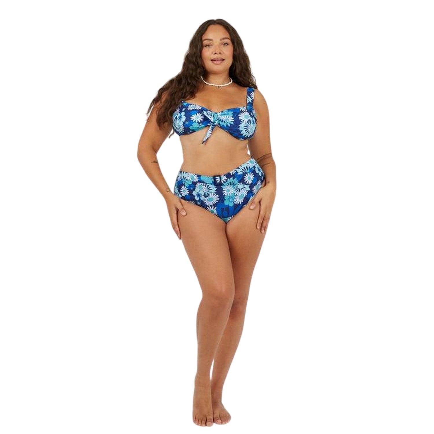 Blue - Side - Brave Soul Womens-Ladies All-Over Print High Waist Bikini Bottoms
