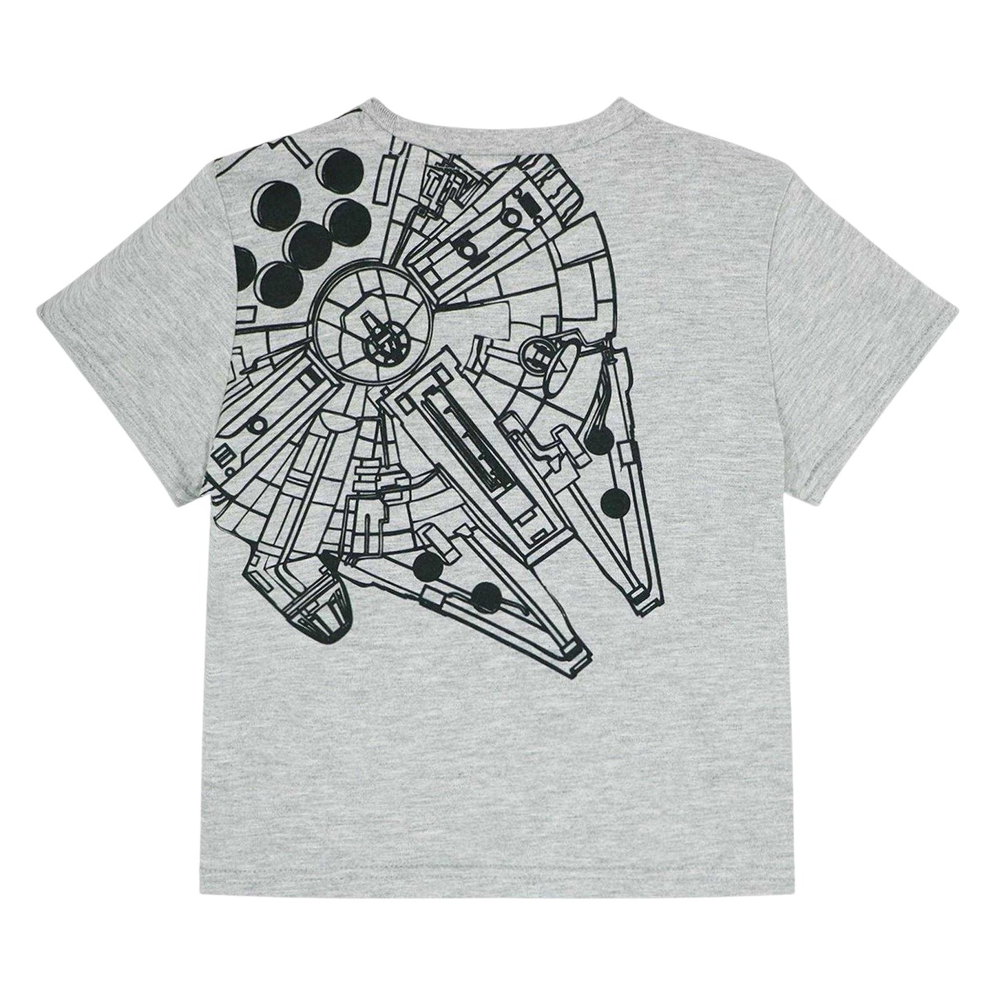 Grey-Black - Back - Star Wars Childrens-Kids Logo Printed Top & Bottom Set