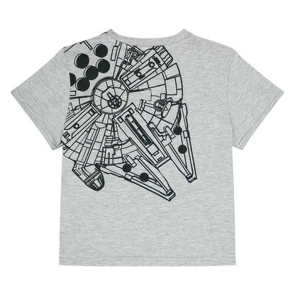 Grey-Black - Back - Star Wars Childrens-Kids Logo Printed Top & Bottom Set