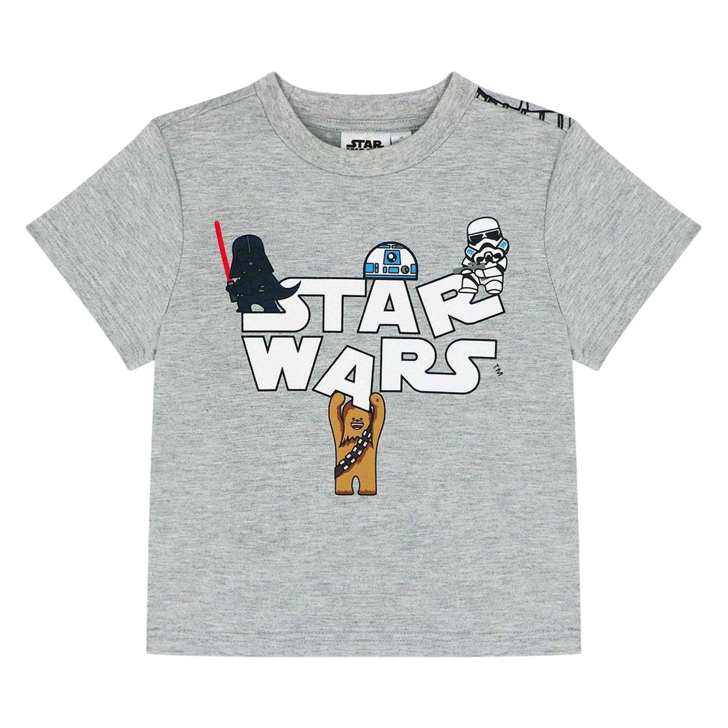 Grey-Black - Side - Star Wars Childrens-Kids Logo Printed Top & Bottom Set