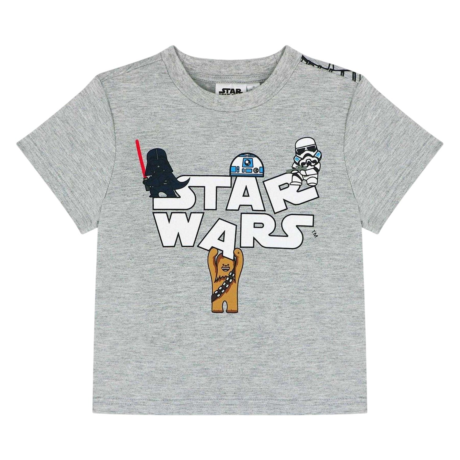 Grey-Black - Side - Star Wars Childrens-Kids Logo Printed Top & Bottom Set