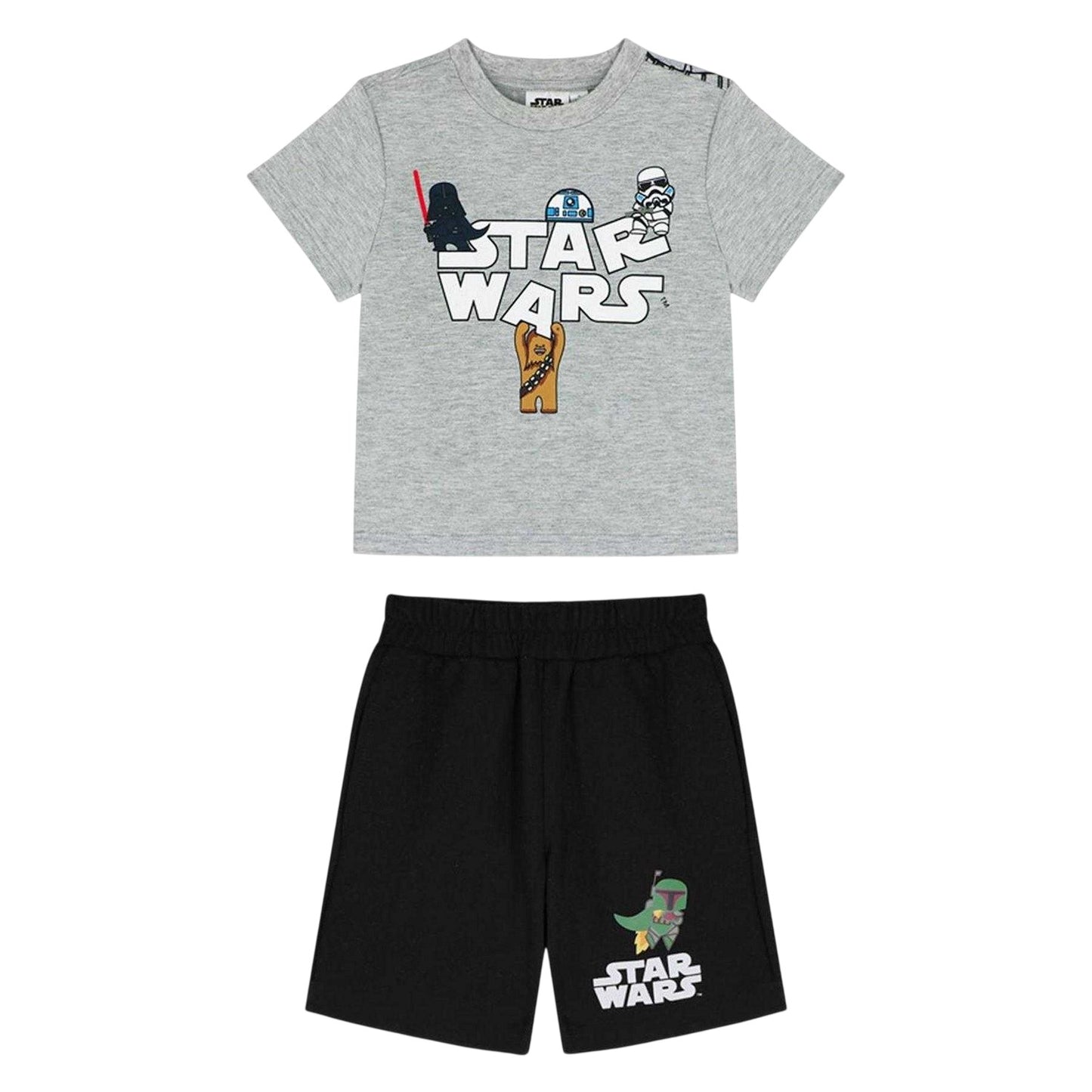 Grey-Black - Front - Star Wars Childrens-Kids Logo Printed Top & Bottom Set