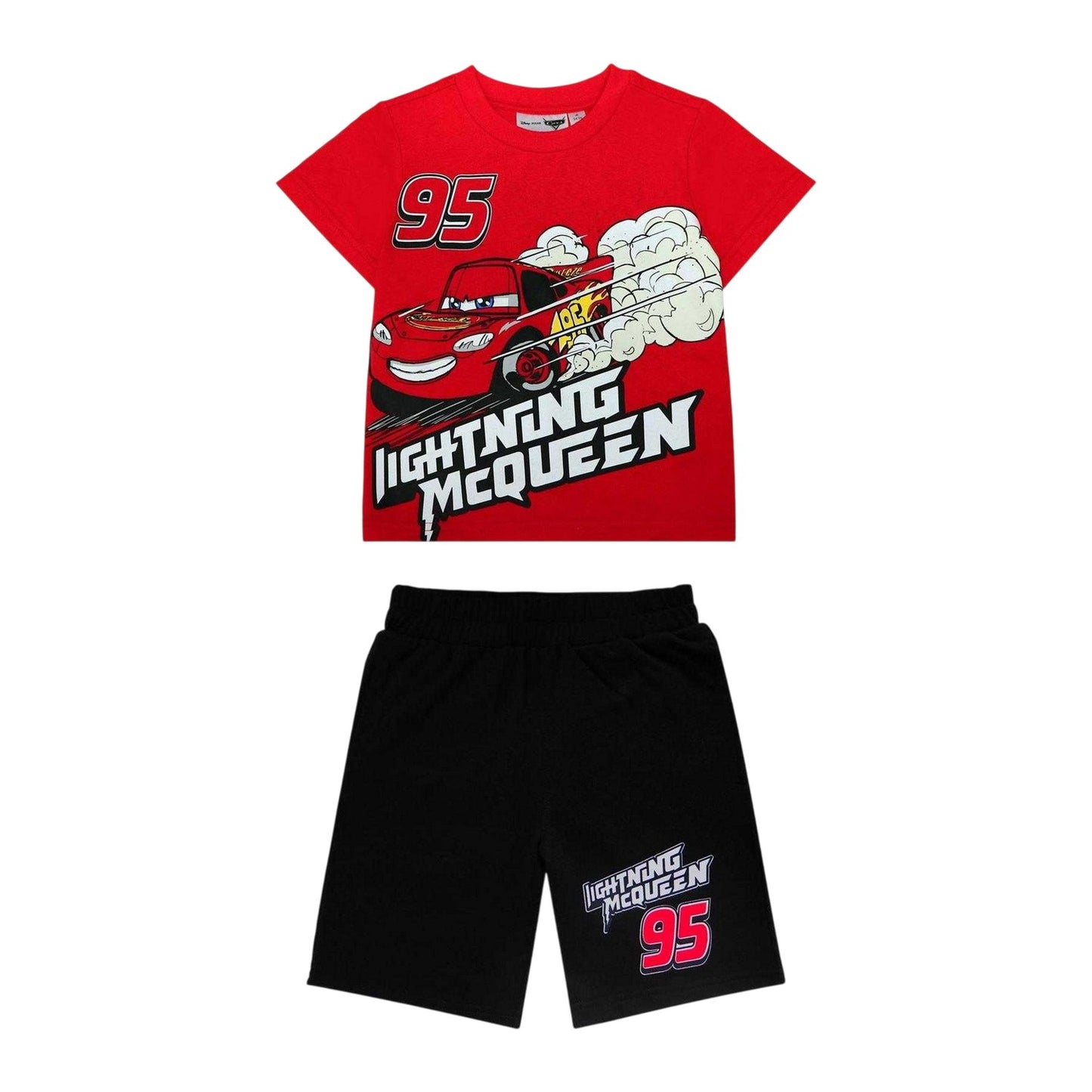 Red-Black - Front - Cars Childrens-Kids Printed Top & Bottom Set