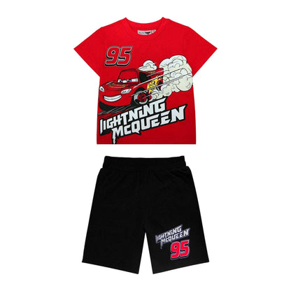 Red-Black - Front - Cars Childrens-Kids Printed Top & Bottom Set
