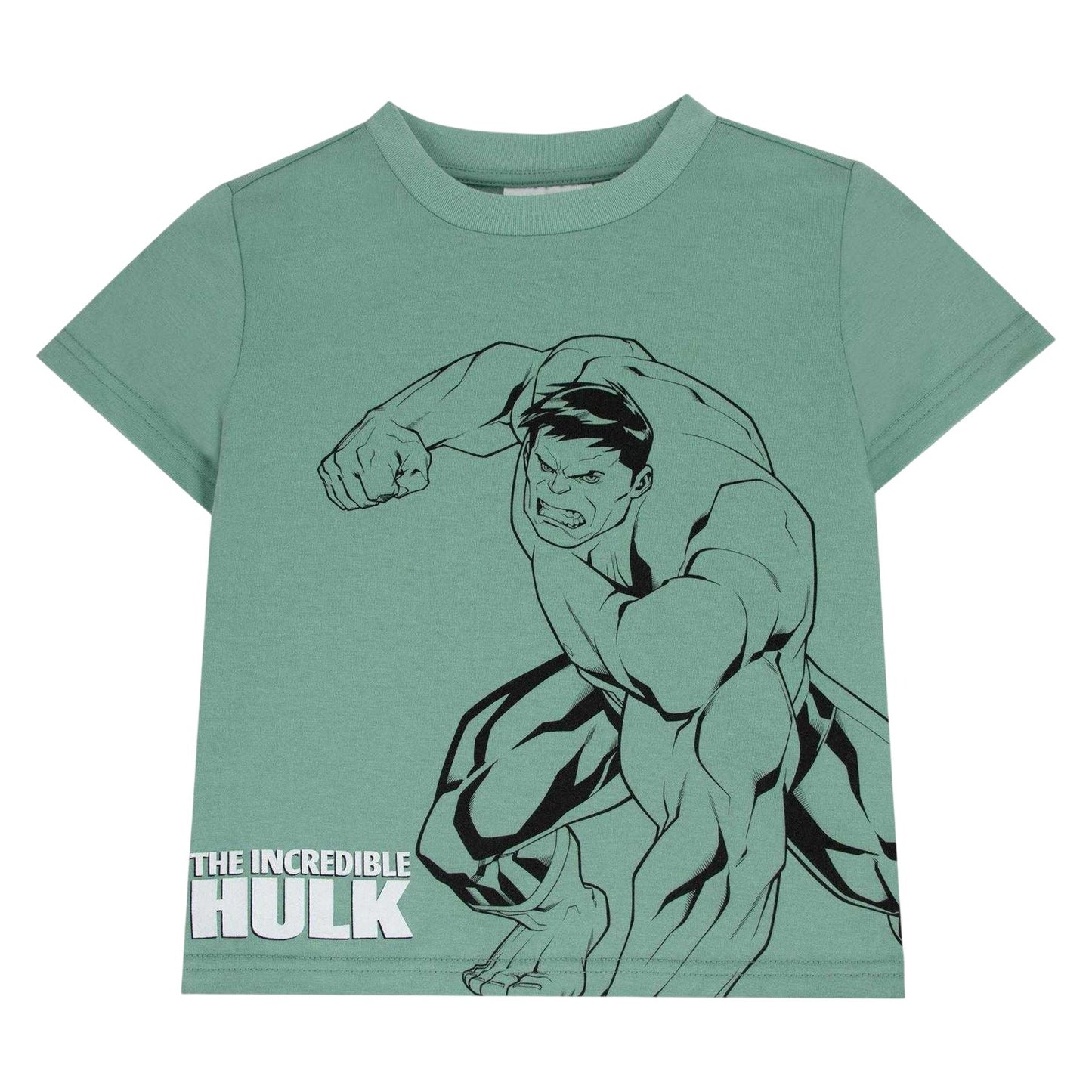 Green - Side - Hulk Childrens-Kids Logo Printed Top & Bottom Set