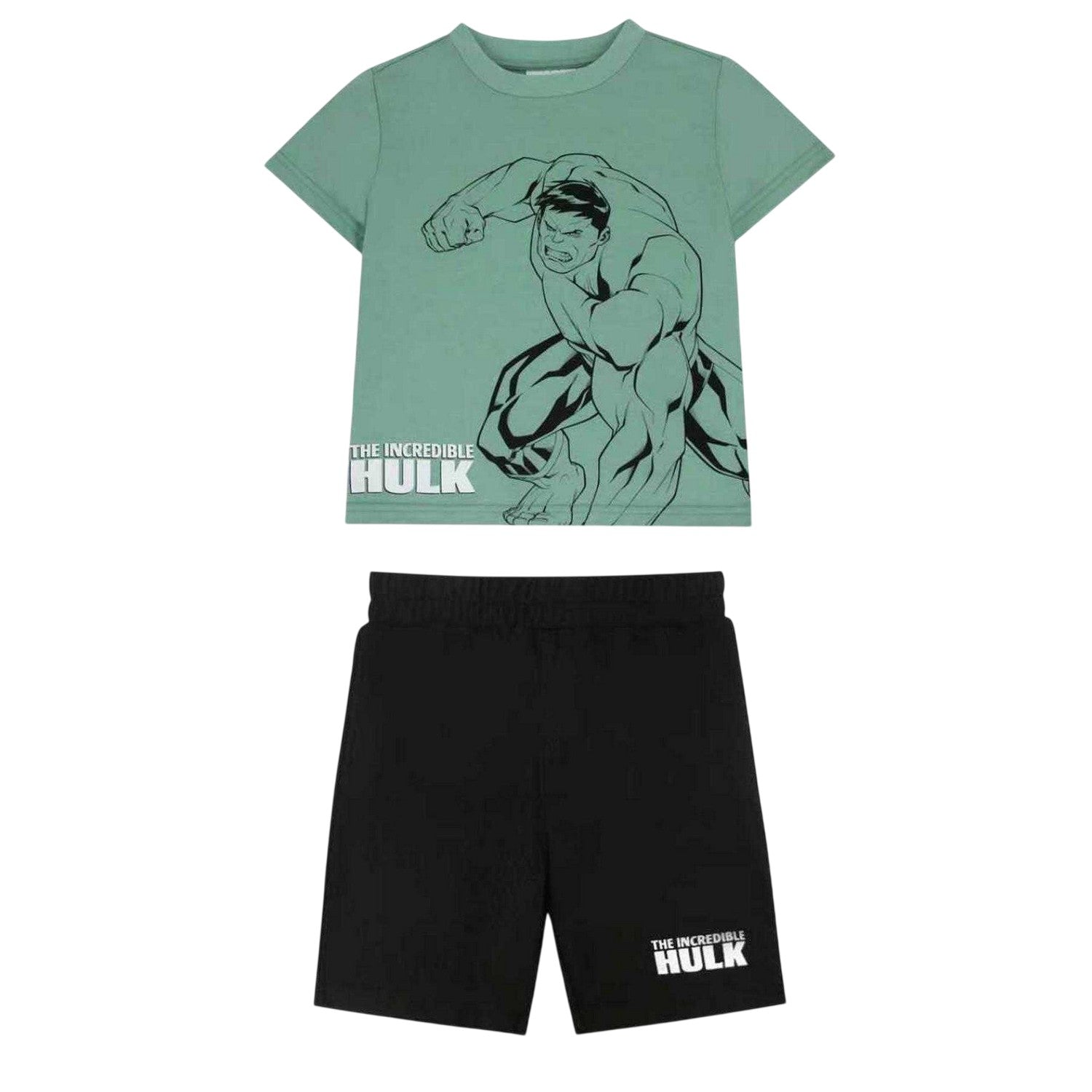 Green - Front - Hulk Childrens-Kids Logo Printed Top & Bottom Set