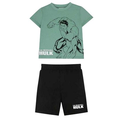 Green - Front - Hulk Childrens-Kids Logo Printed Top & Bottom Set