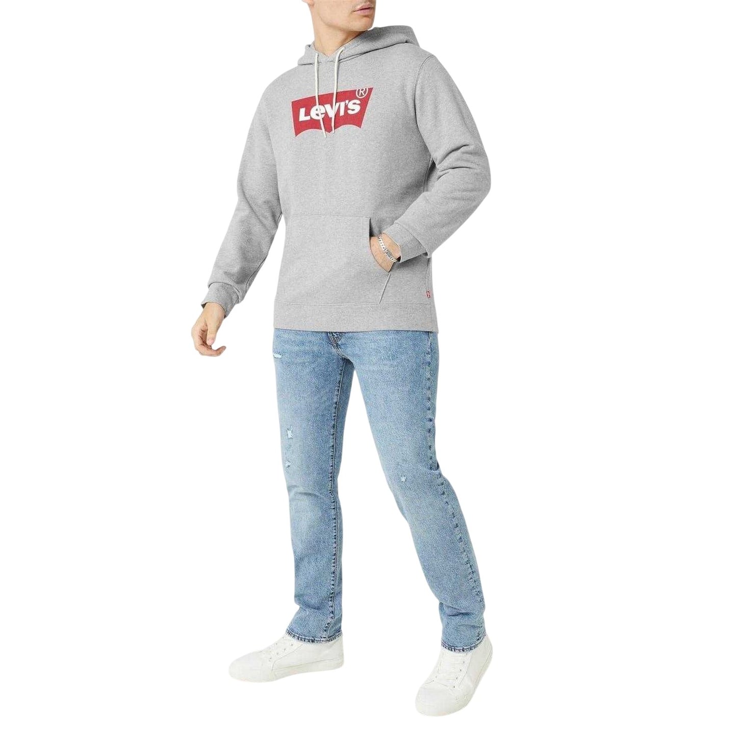 Grey - Side - Levis Mens Batwing Cotton Blend Kangaroo Pocket Hoodie