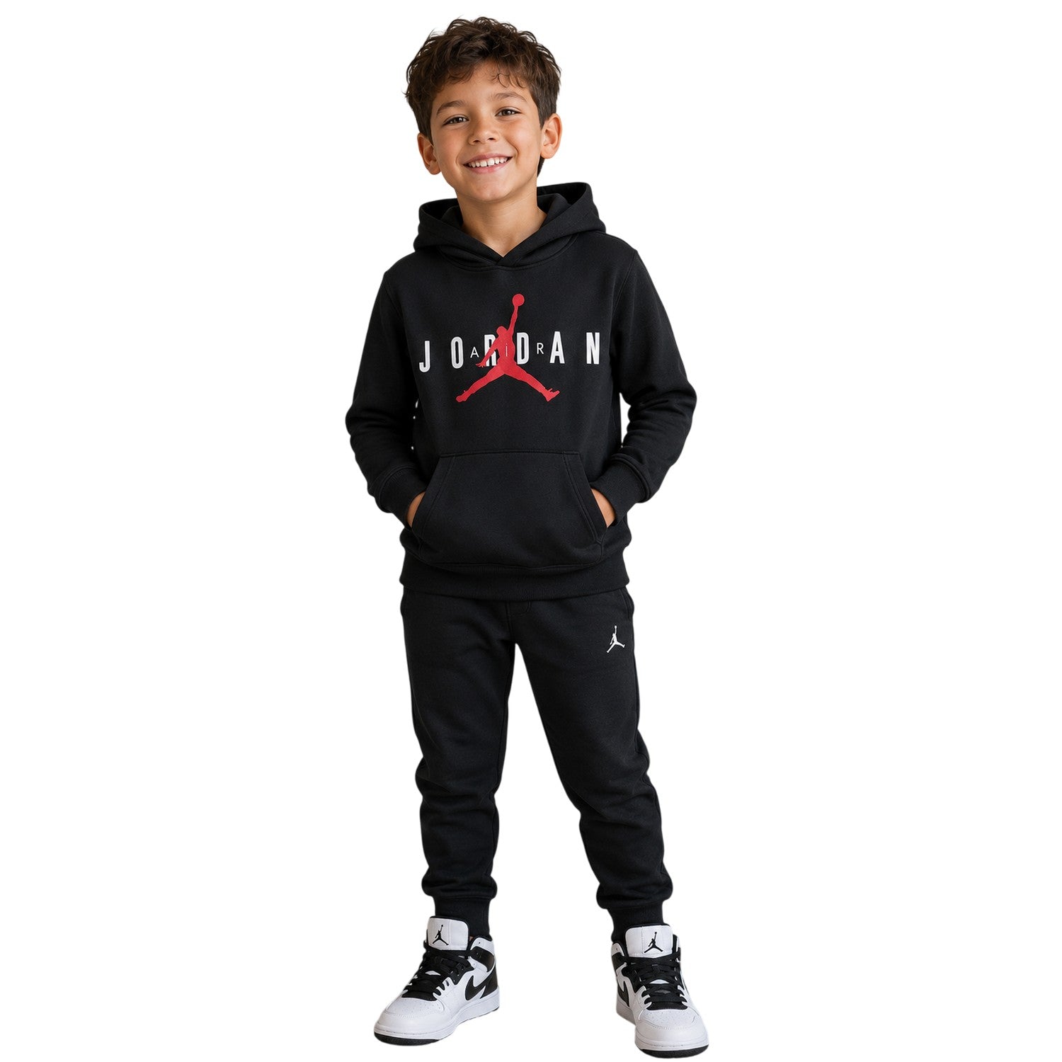 Black - Side - Nike Childrens-Kids Air Jordan Jumpman Hooded Pullover Hoodie