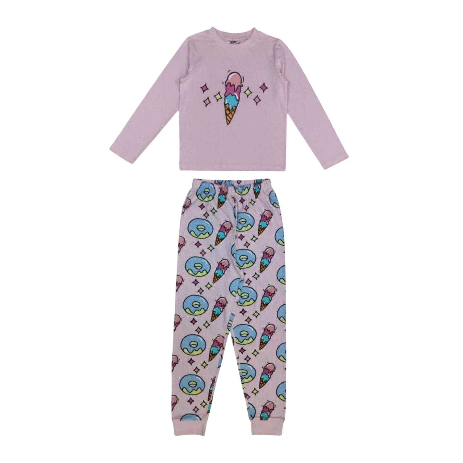 Pink - Front - Star Girls Ice Cream Long-Sleeved Pyjama Set (Pack of 1)