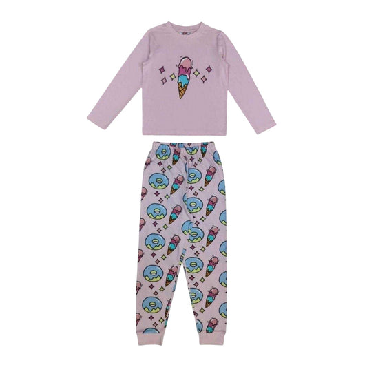 Pink - Front - Star Girls Ice Cream Long-Sleeved Pyjama Set (Pack of 1)