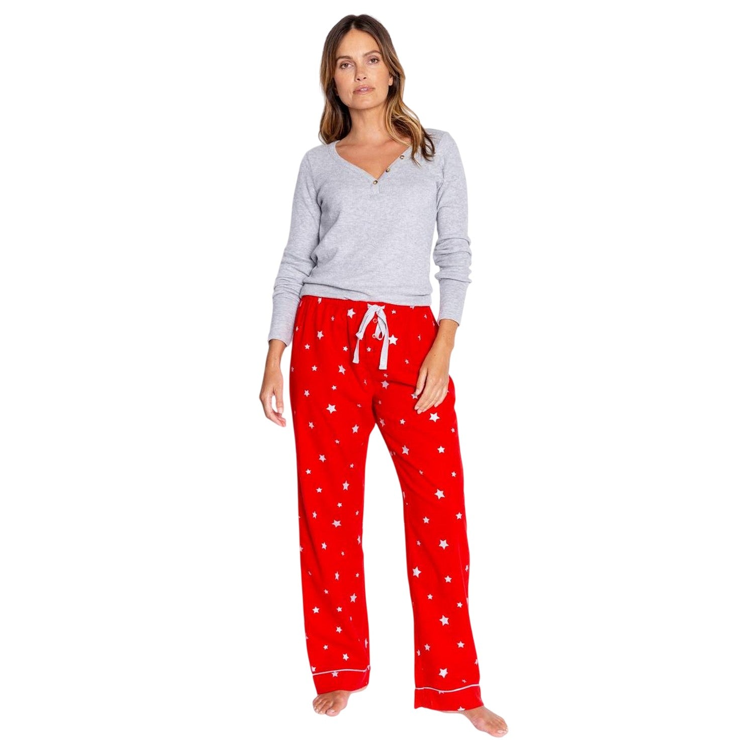Red - Side - PJ Salvage Womens-Ladies Star Foil Print Pyjama Bottoms