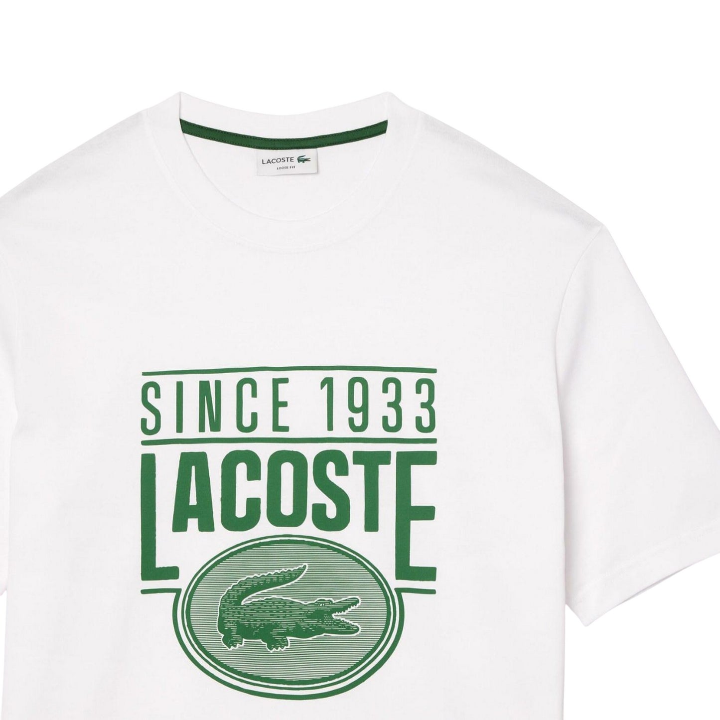 White - Side - Lacoste Mens Printed Heavy Cotton Loose Fit T-Shirt
