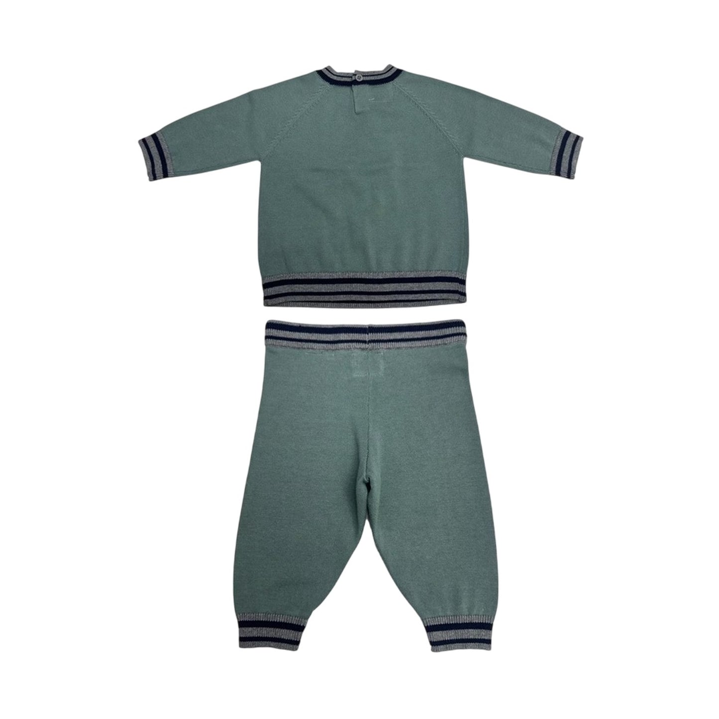 Green - Back - Pretty Green Baby Cotton Raglan Top & Bottom Set