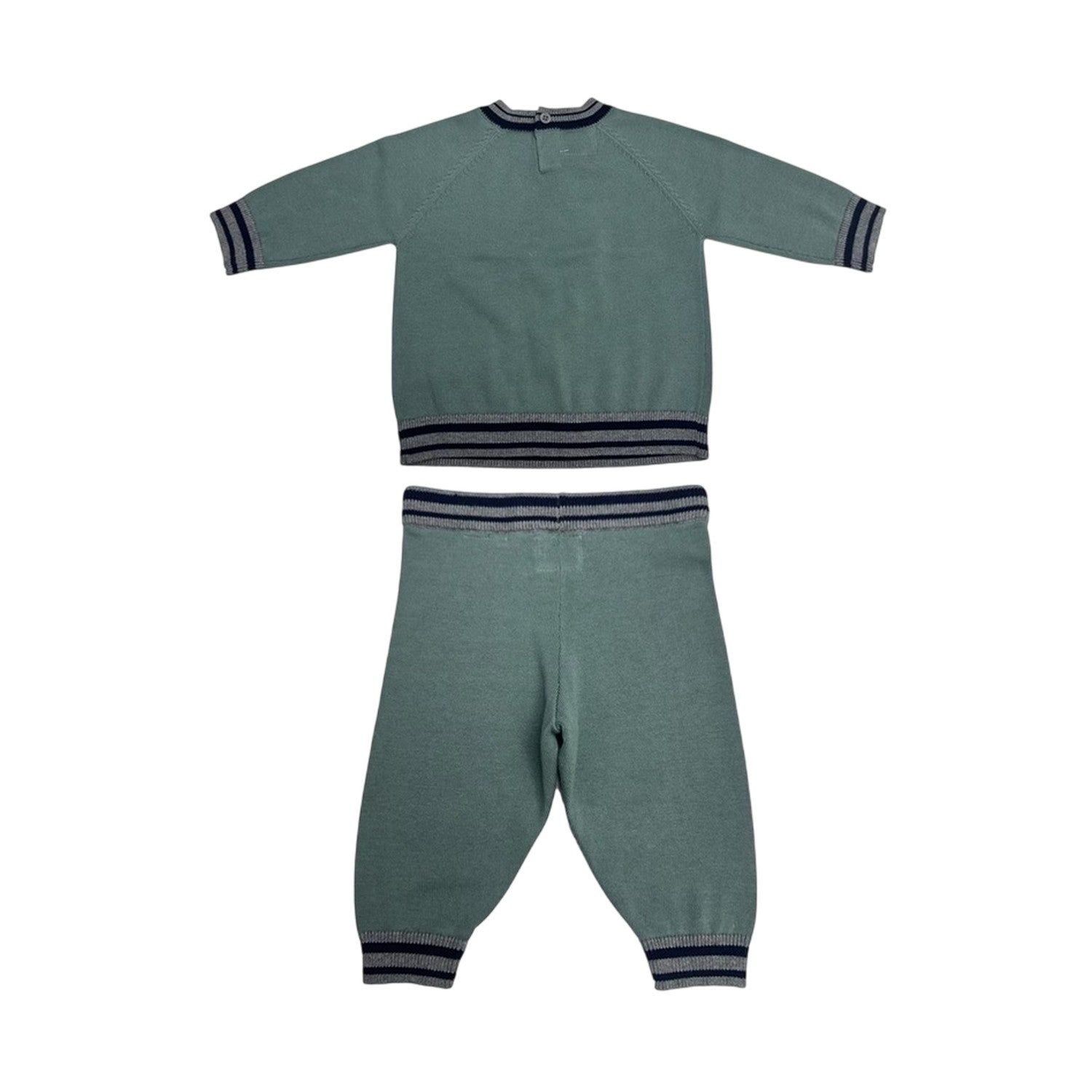 Green - Back - Pretty Green Baby Cotton Raglan Top & Bottom Set