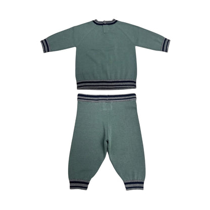 Green - Back - Pretty Green Baby Cotton Raglan Top & Bottom Set