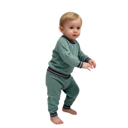 Green - Side - Pretty Green Baby Cotton Raglan Top & Bottom Set