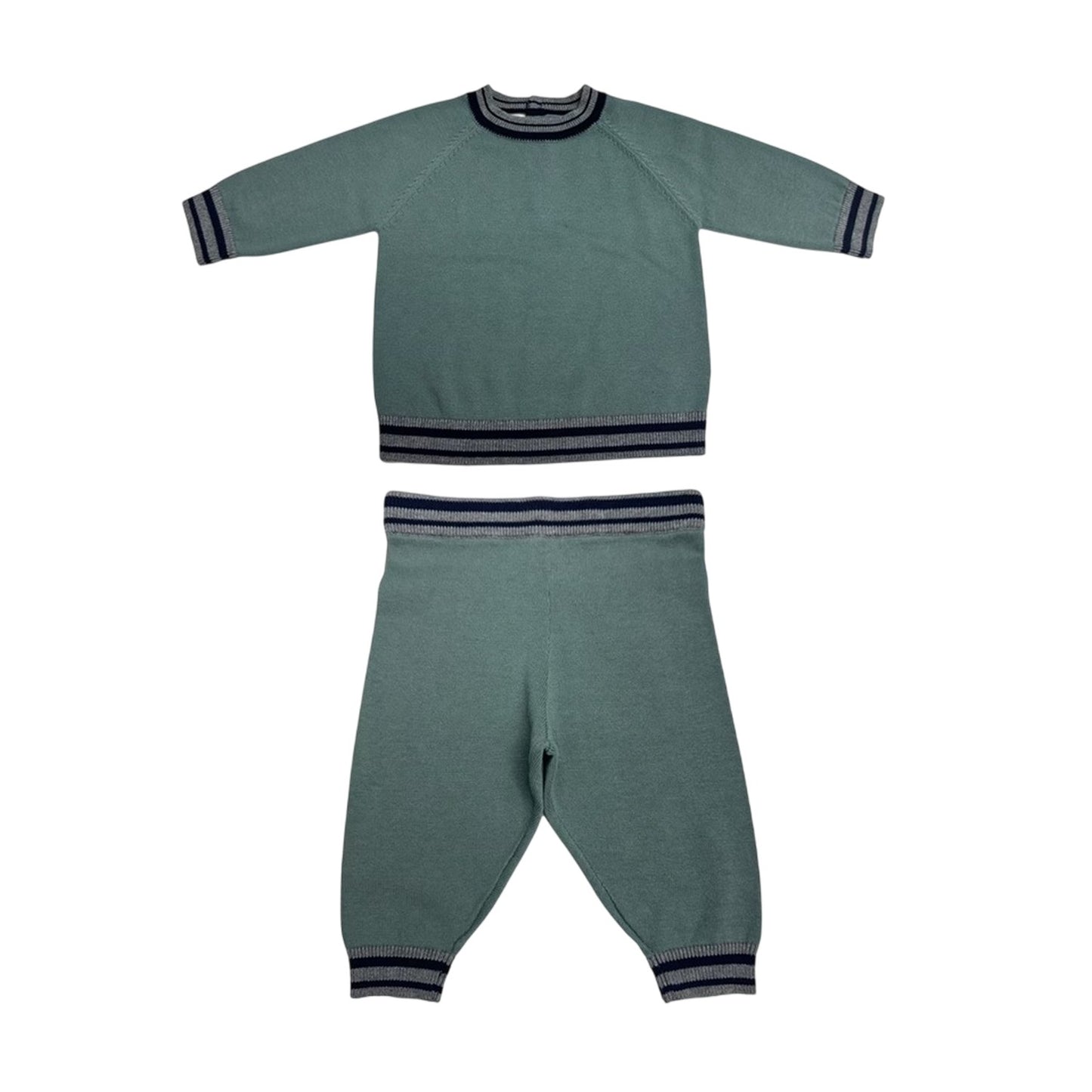 Green - Front - Pretty Green Baby Cotton Raglan Top & Bottom Set