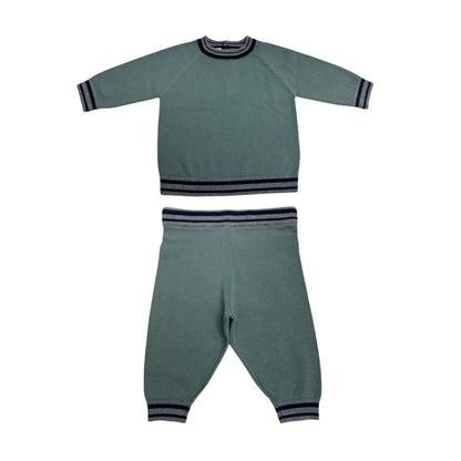 Green - Front - Pretty Green Baby Cotton Raglan Top & Bottom Set