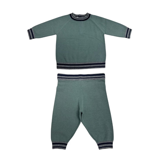 Green - Front - Pretty Green Baby Cotton Raglan Top & Bottom Set