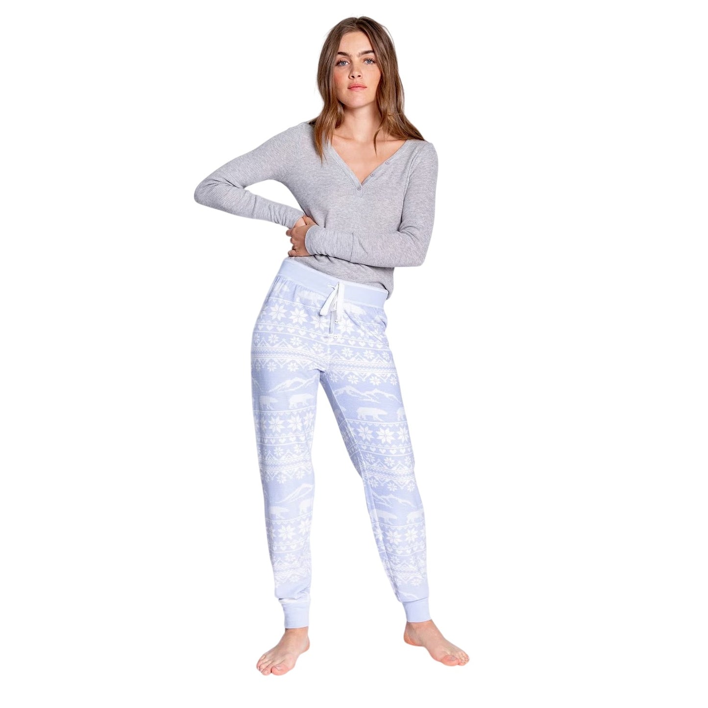 Light Blue - Side - PJ Salvage Womens-Ladies Snowflake Pyjama Bottoms