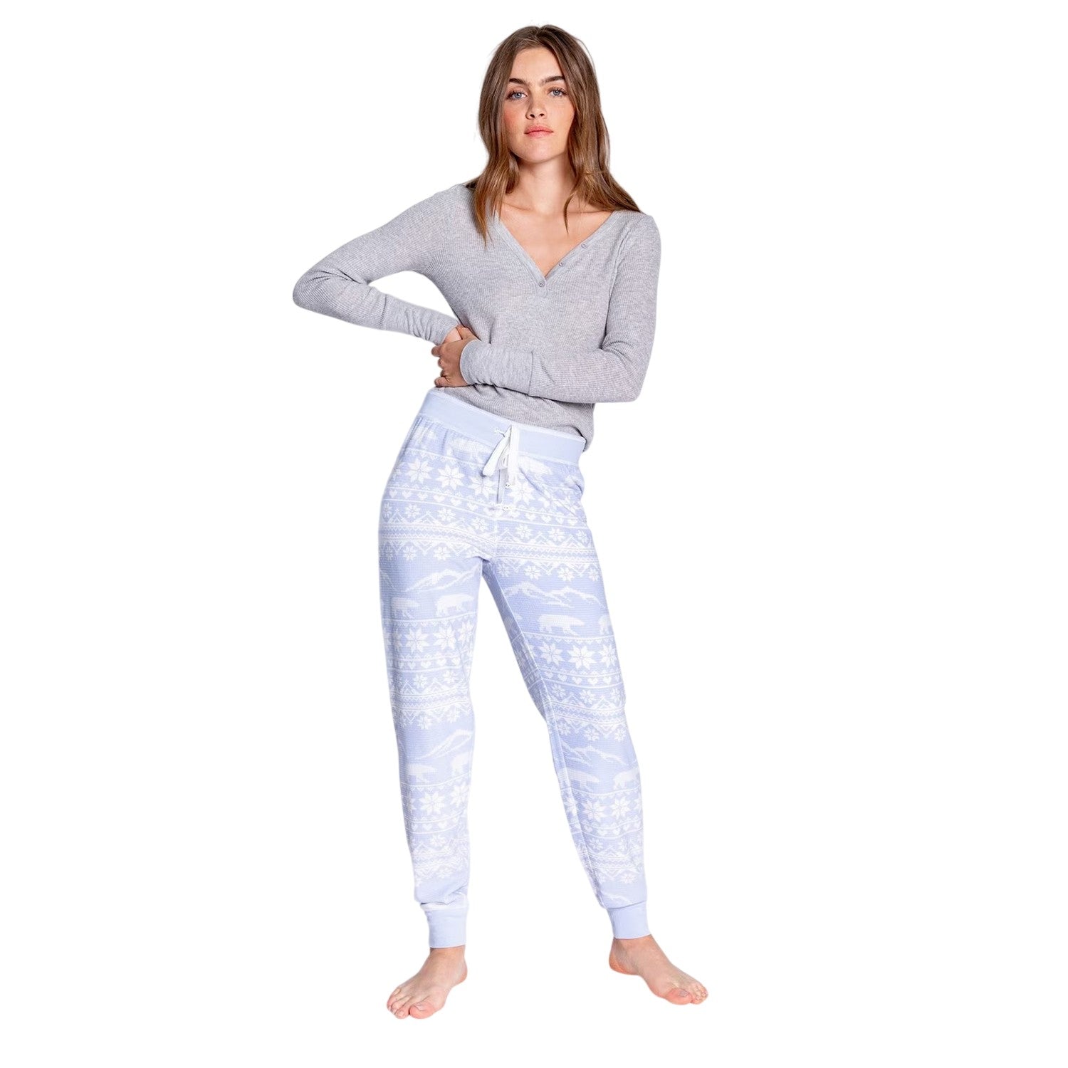 Light Blue - Side - PJ Salvage Womens-Ladies Snowflake Pyjama Bottoms