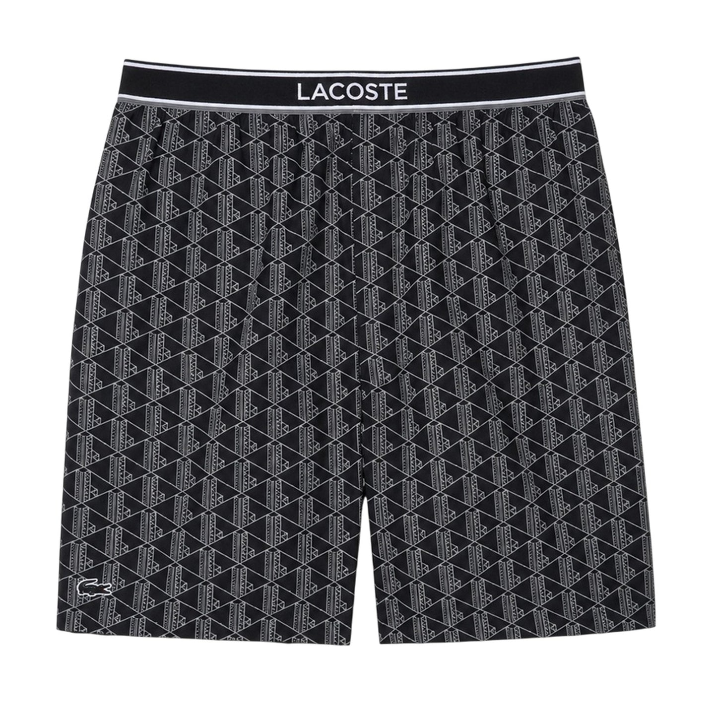Black - Front - Lacoste Mens Crocodile Print Lounge Pyjama Shorts
