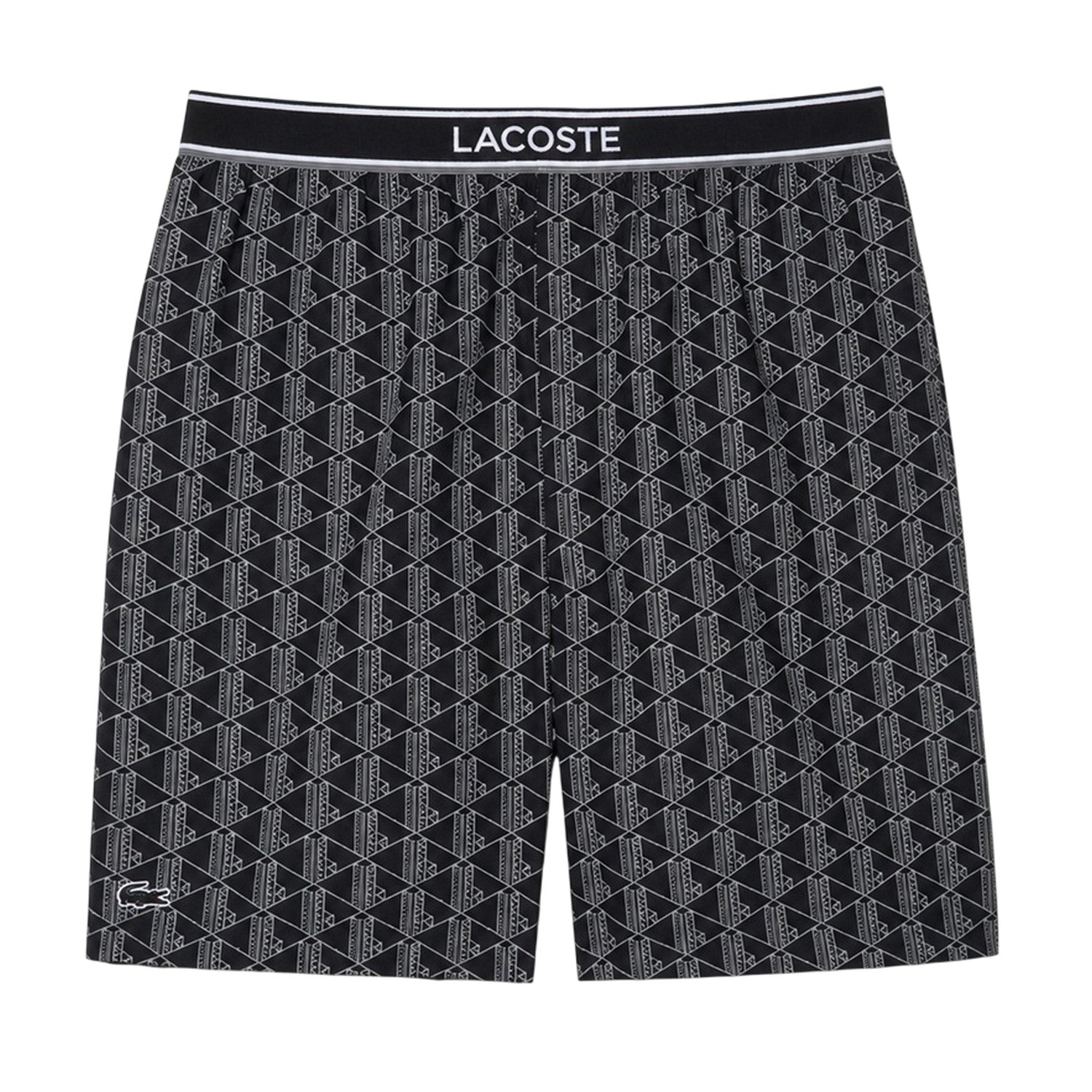 Black - Front - Lacoste Mens Crocodile Print Lounge Pyjama Shorts