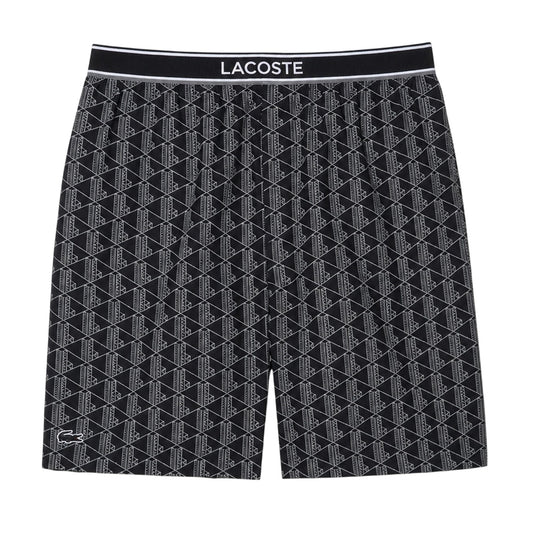 Black - Front - Lacoste Mens Crocodile Print Lounge Pyjama Shorts