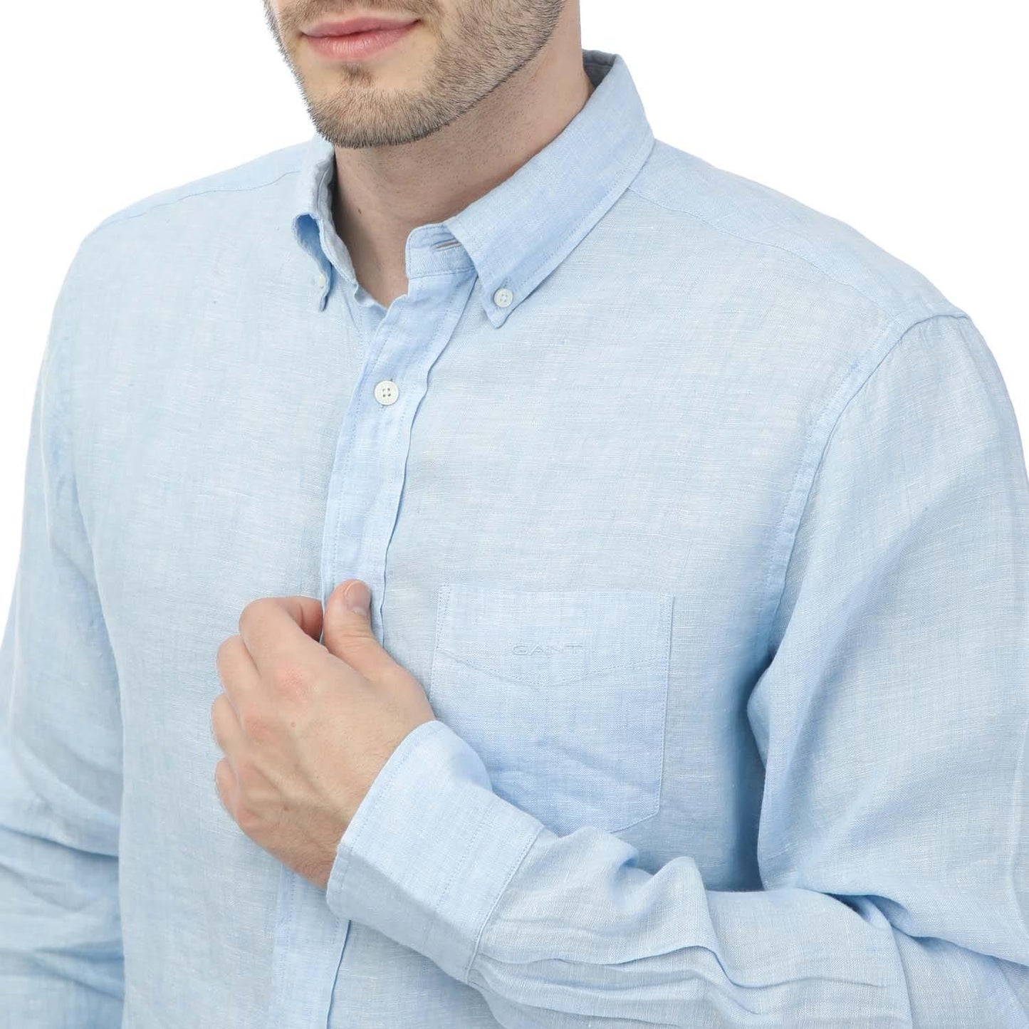 Blue - Side - Gant Mens Linen Regular Shirt