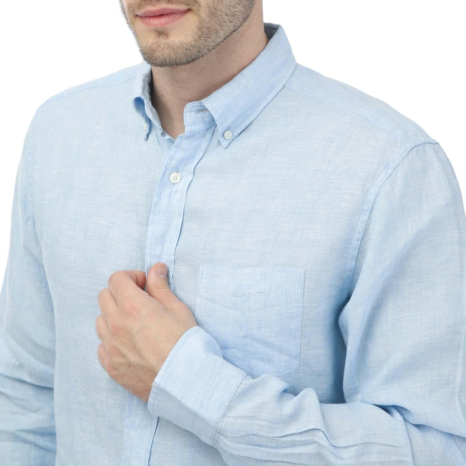 Blue - Side - Gant Mens Linen Regular Shirt