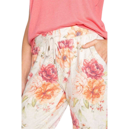 Beige - Side - PJ Salvage Womens-Ladies Jersey Floral Pyjama Bottoms