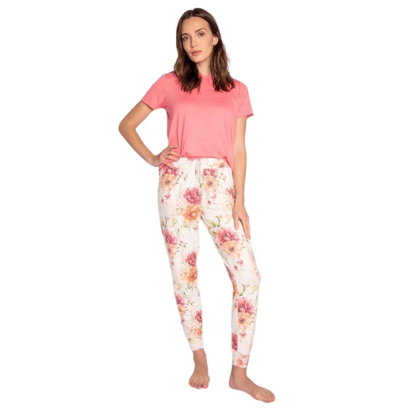Beige - Lifestyle - PJ Salvage Womens-Ladies Jersey Floral Pyjama Bottoms