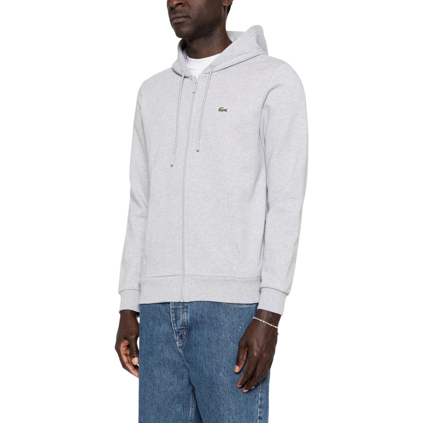 Silver Grey - Side - Lacoste Mens Logo Relaxed Fit Long-Sleeved Hoodie