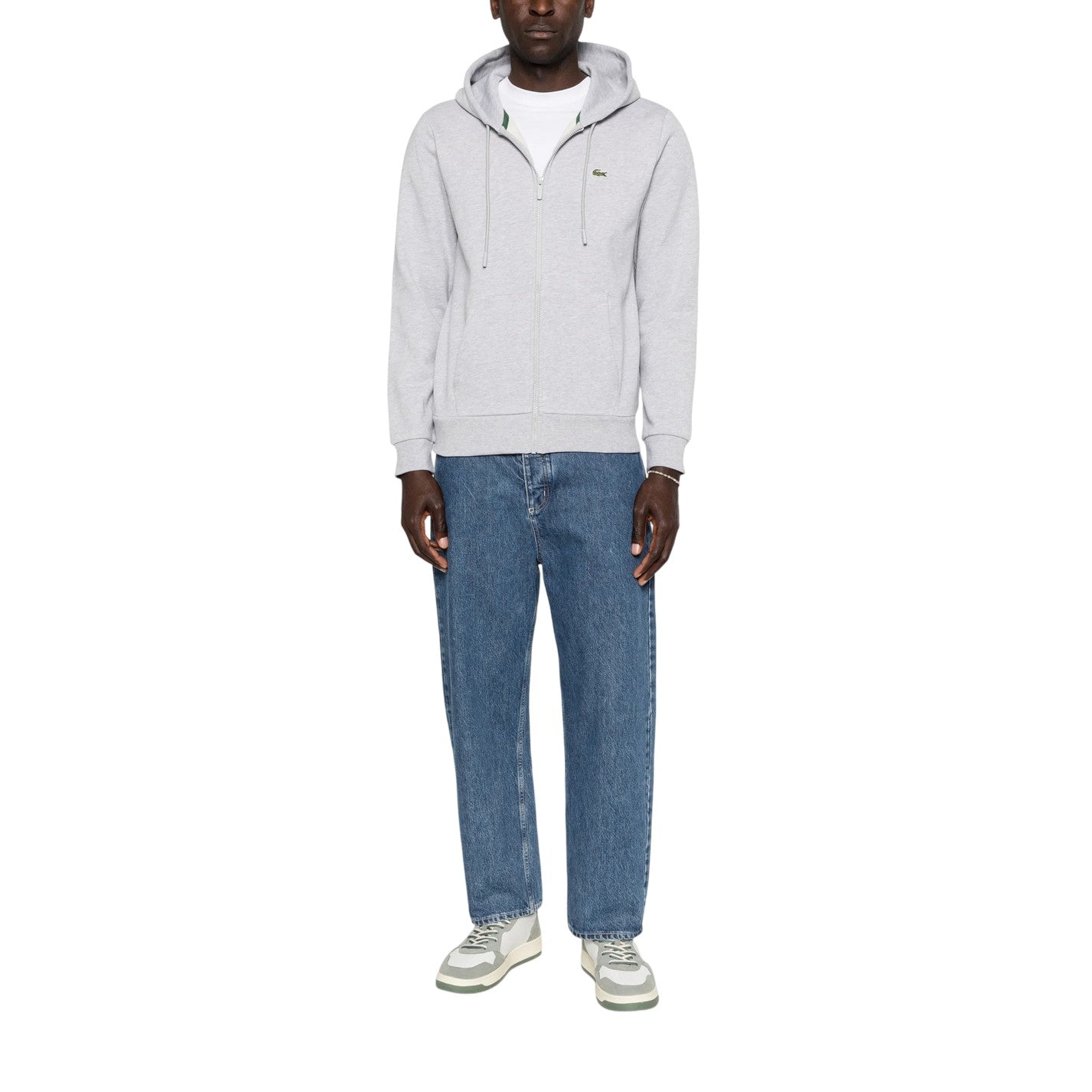 Silver Grey - Pack Shot - Lacoste Mens Logo Relaxed Fit Long-Sleeved Hoodie