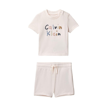 Pearl - Front - Calvin Klein Baby Logo T-Shirt & Shorts Set (Pack of 2)