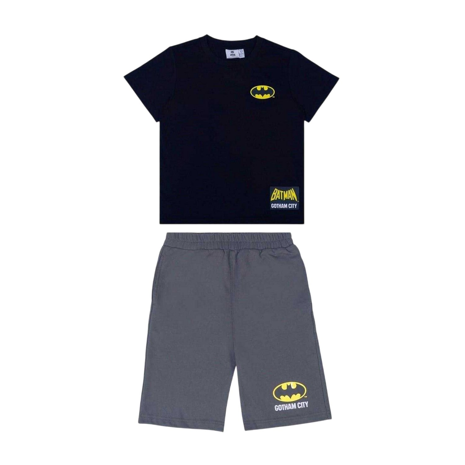 Black-Yellow - Front - Batman Childrens-Kids T-Shirt & Shorts Set