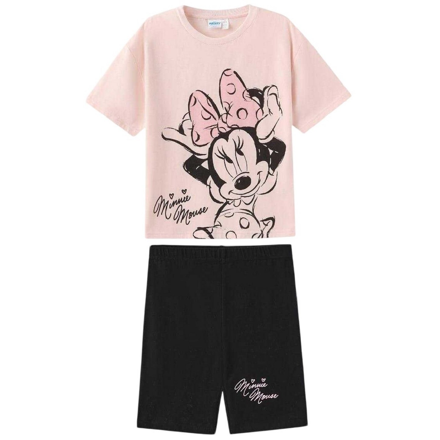 Pink-Black - Front - Disney Childrens-Kids Minnie Mouse T-Shirt & Shorts Set