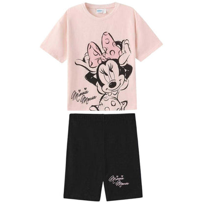Pink-Black - Front - Disney Childrens-Kids Minnie Mouse T-Shirt & Shorts Set