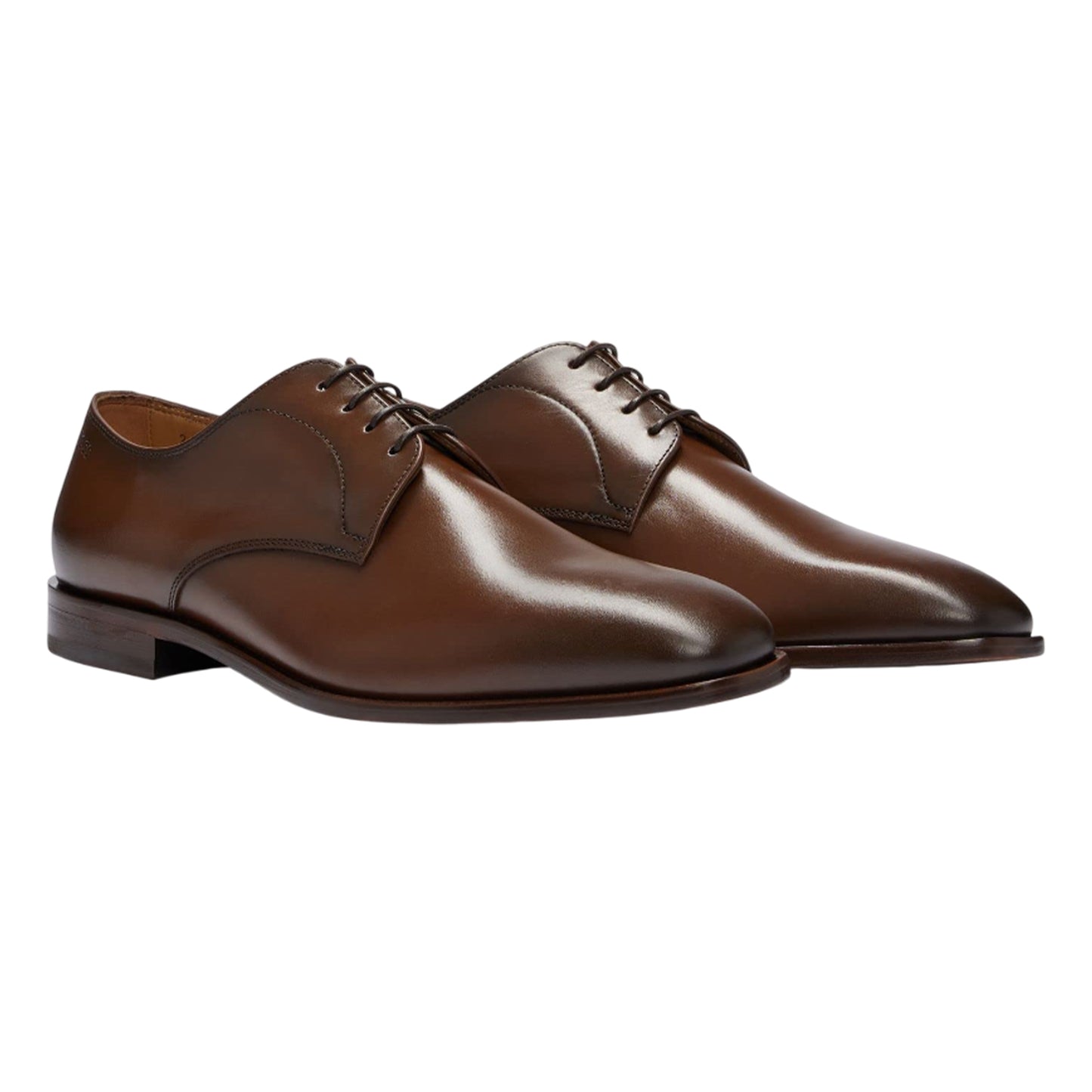 Brown - Front - Boss Mens Lisbon Leather Derby Shoes