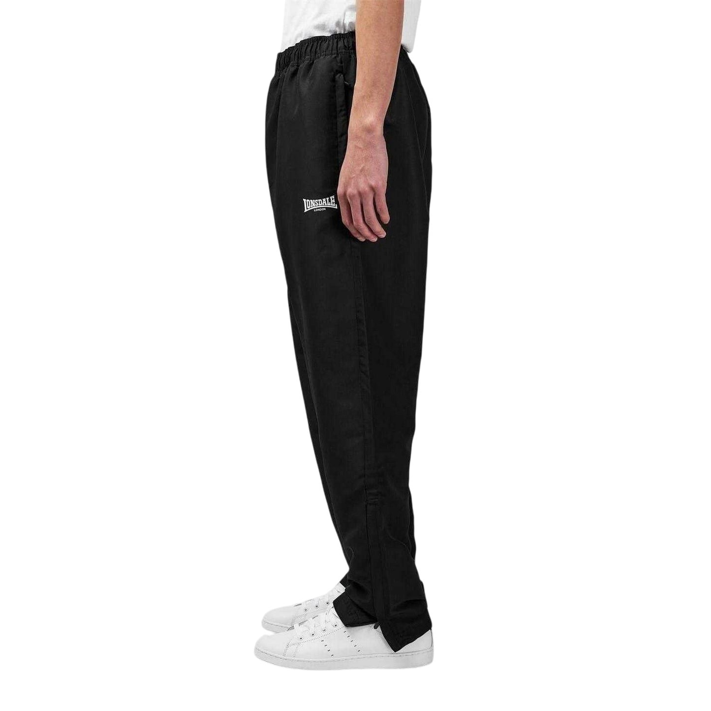 Black - Side - Lonsdale Mens Essential Oh Woven Tracksuit Bottoms